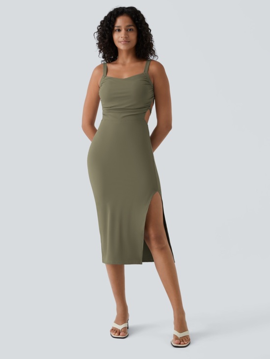 HALARA Dresses & Skirts - Halara SoftlyZero™ Airy Ruched Lace Up Bodycon Midi Casual Dress